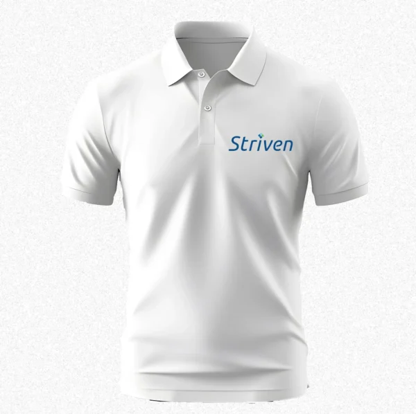 White Polo T-Shirt with Small Striven Logo