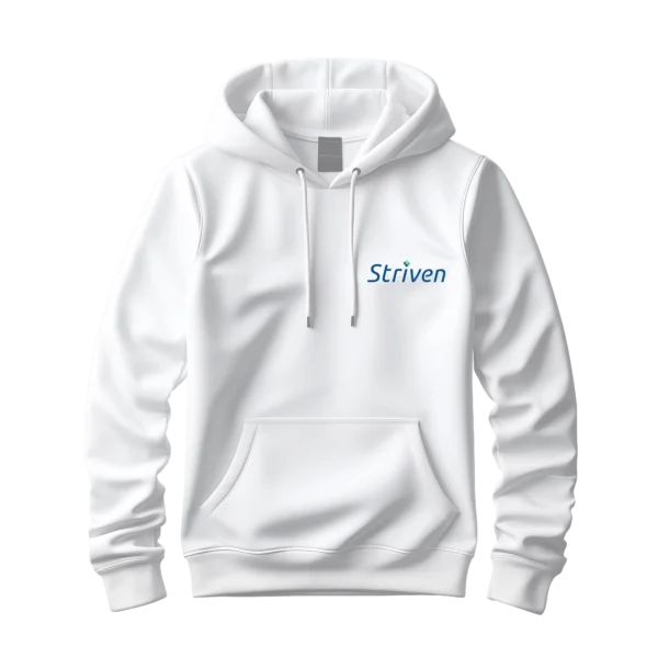 White Hoodie Striven Logo