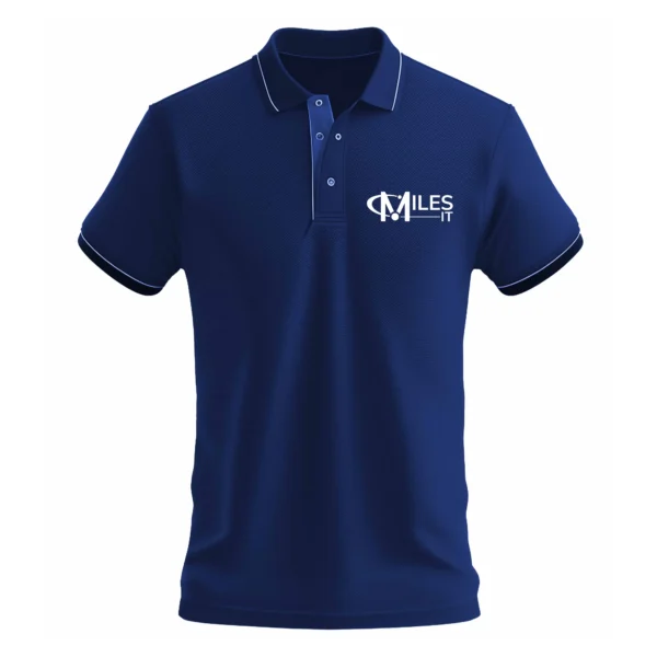 Blue Polo T-Shirt with white Strip Small MilesIT Logo