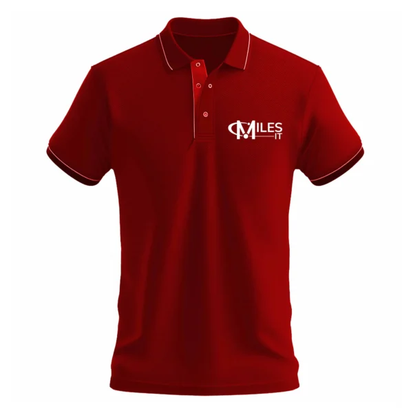Red Polo T-Shirt with white Strip Small MilesIT Logo