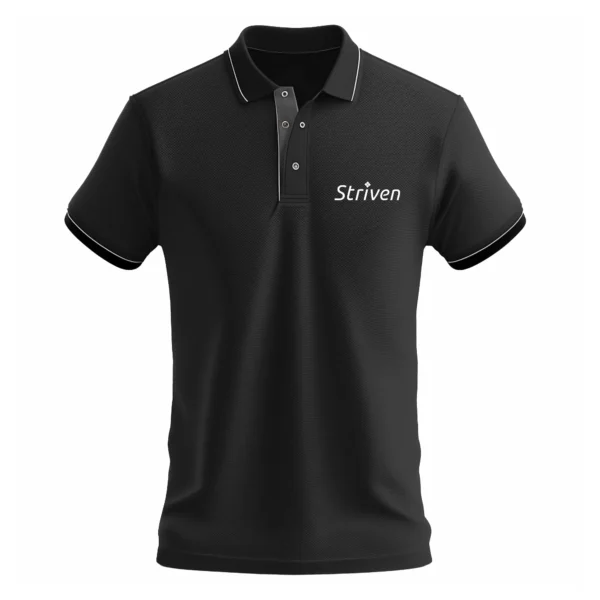 Black Polo T-Shirt with white Strip Small Striven Logo