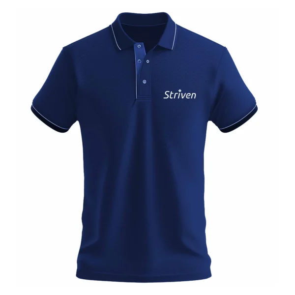 Blue Polo T-Shirt with white Strip Small Striven Logo