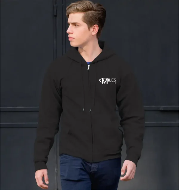 Black Hoodie with Zipper & Small MilesIT Logo