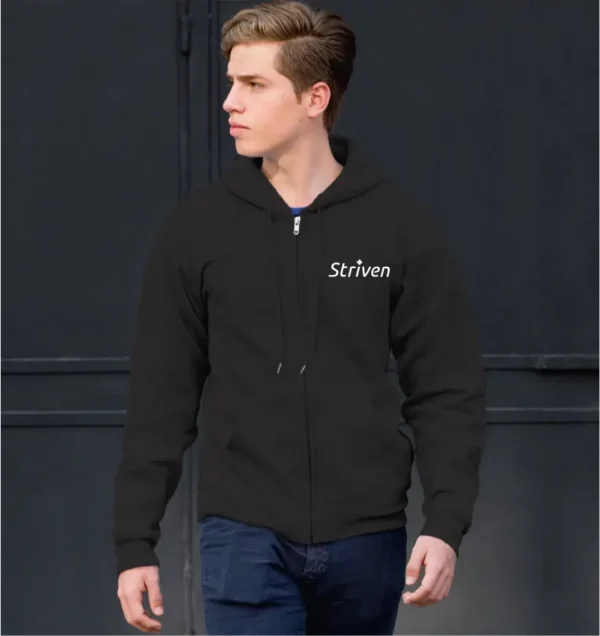 Black Hoodie with Zipper & Small Striven Logo