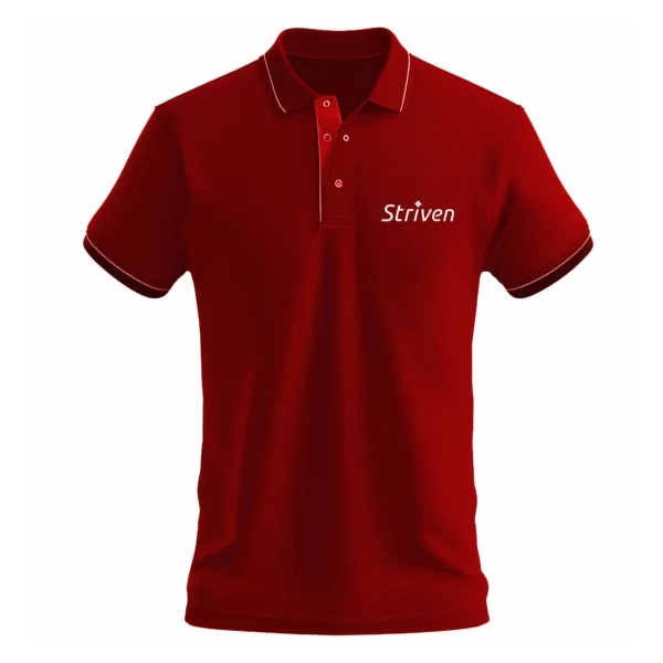 Red Polo T-Shirt with white Strip Small Striven Logo