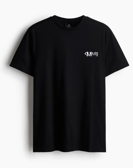 Branded round neck BLACK Regular Fit T-Shirt with Miles logo