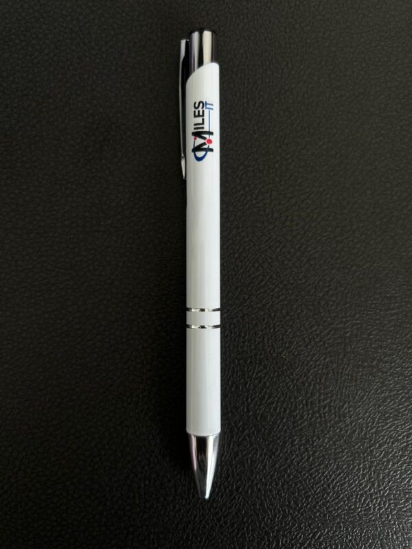 White Round Ball Pen with Miles Logo