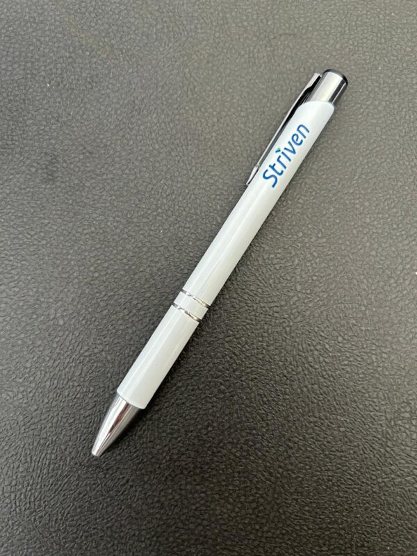 White Round Ball Pen with Striven Logo