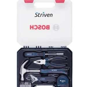 BOSCH Hand Tool Kit, 12-pieces kit, Professional Hand Tools, Precision tools, Ergonomic Design, Durable & Rust-resistant, Blue, Hard Case for secure storage with striven logo