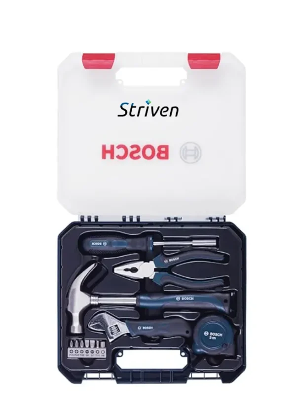 BOSCH Hand Tool Kit, 12-pieces kit, Professional Hand Tools, Precision tools, Ergonomic Design, Durable & Rust-resistant, Blue, Hard Case for secure storage with striven logo
