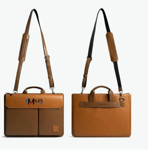 DailyObjects Leather Urban Tech Briefcase Bag | Laptop Messenger Bag with Sturdy Handle | Detachable Shoulder Strap | Magnetic Closure & Trolley Sleeve | Compatible with MacBook & Laptops Upto 14 Inch with milesIT logo