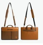 DailyObjects Leather Urban Tech Briefcase Bag | Laptop Messenger Bag with Sturdy Handle | Detachable Shoulder Strap | Magnetic Closure & Trolley Sleeve | Compatible with MacBook & Laptops Upto 14 Inch with striven logo