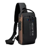Storite Sling Bag for Men Stylish Crossbody Backpack for Men & Women, Anti-Theft Chest Bag with USB Charging Port, Messenger Bags, Casual Shoulder Bag (Black Brown - 17 x 9 x 32 Cm) with milesIT logo