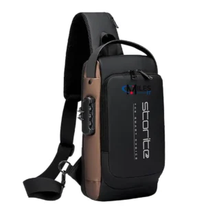 Storite Sling Bag for Men Stylish Crossbody Backpack for Men & Women, Anti-Theft Chest Bag with USB Charging Port, Messenger Bags, Casual Shoulder Bag (Black Brown - 17 x 9 x 32 Cm) with milesIT logo