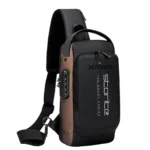 Storite Sling Bag for Men Stylish Crossbody Backpack for Men & Women, Anti-Theft Chest Bag with USB Charging Port, Messenger Bags, Casual Shoulder Bag (Black Brown - 17 x 9 x 32 Cm) with striven logo