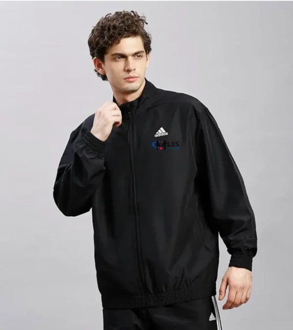 Adidas Men's Corp Wv Ttop Sports Jacket - Black Durable, Lightweight, Breathable Sportswear track Jacket for Gym, Running, Fitness, Casual Activewear For All-Season with milesIT logo