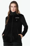 Van Heusen Women Polyester Blend Standard Length Athleisure Full Sleeve Velour Jacket - High Neck, Zip Front with striven logo