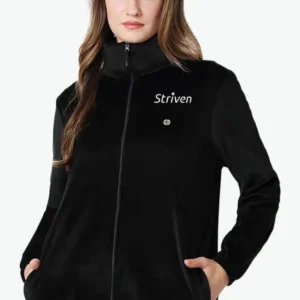 Van Heusen Women Polyester Blend Standard Length Athleisure Full Sleeve Velour Jacket - High Neck, Zip Front with striven logo