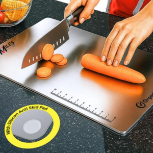 Large Chopping Board Stainless Steel Metal Cutting Kitchen,Heavy Duty Choping-Board Vegetable, Meats vegitable Chopper Boards,Safe Durable with Anti-Skid Silicon Pad (Large)(36CM X 25CM)