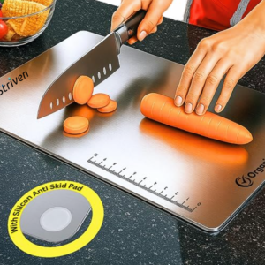 Large Chopping Board Stainless Steel Metal Cutting Kitchen,Heavy Duty Choping-Board Vegetable, Meats vegitable Chopper Boards,Safe Durable with Anti-Skid Silicon Pad (Large)(36CM X 25CM) striven