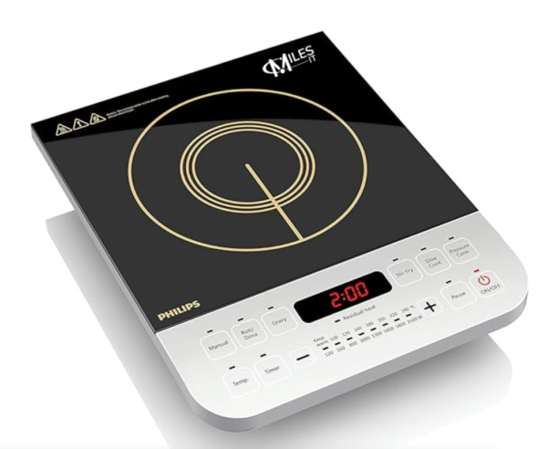 Philips Viva Collection HD4928/01 2100-Watt Induction Cooktop (Black) with Miles Logo