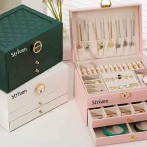 Jewellery Box - 3 Layer jwell organizer storage box, Portable Travel-Friendly Storage. Elegant Storage Case for Rings, Earrings, Necklaces & Bracelets Striven Logo <br><span style="font-size:14px;">Color will be as per availability</span>