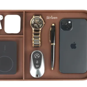 Premium Vegan Leather Valet Tray 30X20.5 cm | Stylish & Modern Office Desk Tray | Table/Bedside/Entryway Organiser For Everyday Essentials Like Keys, Phone, Watch, Wallet, Striven Logo