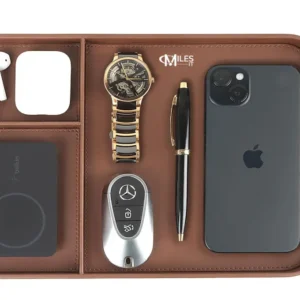 Premium Vegan Leather Valet Tray 30X20.5 cm | Stylish & Modern Office Desk Tray | Table/Bedside/Entryway Organiser For Everyday Essentials Like Keys, Phone, Watch, Wallet, MilesIT Logo
