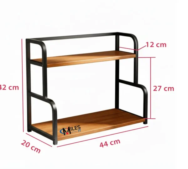 Rack Stand for Storage Multipurpose, Wooden Shelf, 2 Tier, Tabletop Rack for Makeup, Office use MilesIT Logo
