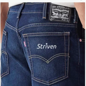 Levi's Men's 513 Dark Indigo Straight Fit Mid-Rise Jeans Striven logo