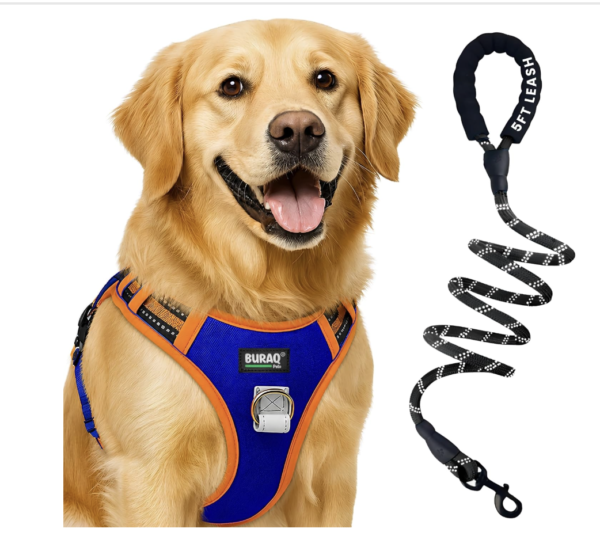 Pets Premium Dog Harness with Leash | Reflective | No Pull Adjustable with Miles Logo