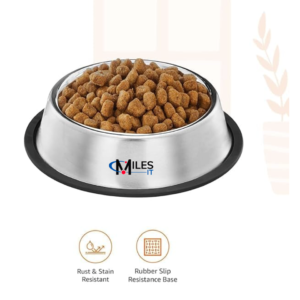 Pet Dog Food Bowl | Stainless Steel Bowl Large Size (700 ml x 2) | Basic Pets Feeding Bowl for Cat & Puppy | Perfect Choice for Dog Puppy Cat & Kitten with Miles Logo