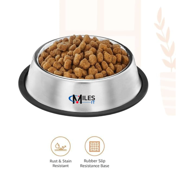 Pet Dog Food Bowl | Stainless Steel Bowl Large Size (700 ml x 2) | Basic Pets Feeding Bowl for Cat & Puppy | Perfect Choice for Dog Puppy Cat & Kitten with Miles Logo