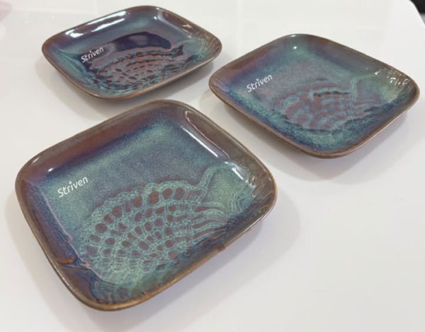RAD Handcrafted ceramic Reactive Glaze Ceramic square green blue platter Set Striven Logo