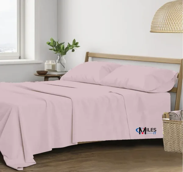 Trance Home Linen 100% Cotton 400TC Plain King Bed Sheet with 2 Pillow Covers (Cameo Rose) WITH MILESIT LOGO