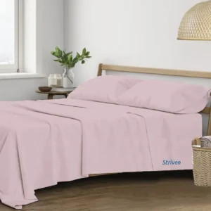 Trance Home Linen 100% Cotton 400TC Plain King Bed Sheet with 2 Pillow Covers (Cameo Rose) WITH STRIVEN LOGO