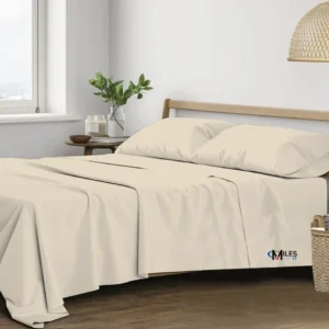 Trance Home Linen 100% Cotton 400TC Plain King Flat Bed Sheet with 2 Pillow Covers (Pearl) with Milesit logo