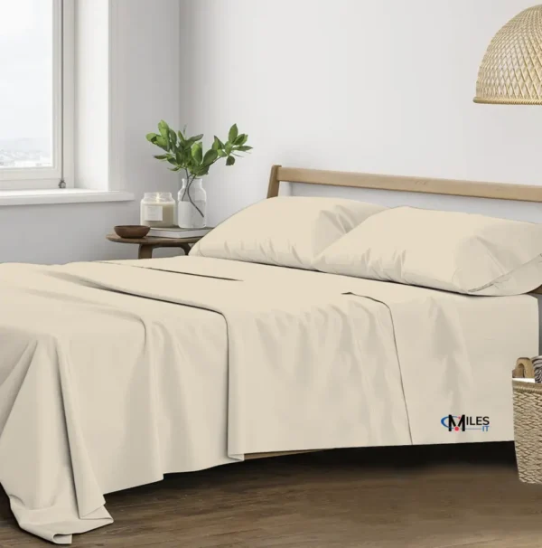 Trance Home Linen 100% Cotton 400TC Plain King Flat Bed Sheet with 2 Pillow Covers (Pearl) with Milesit logo