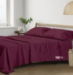 Trance Home Linen Pure 100% Cotton 400TC Plain King Size Bedsheet (Deep Wine) with Milesit logo