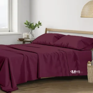 Trance Home Linen Pure 100% Cotton 400TC Plain King Size Bedsheet (Deep Wine) with Milesit logo