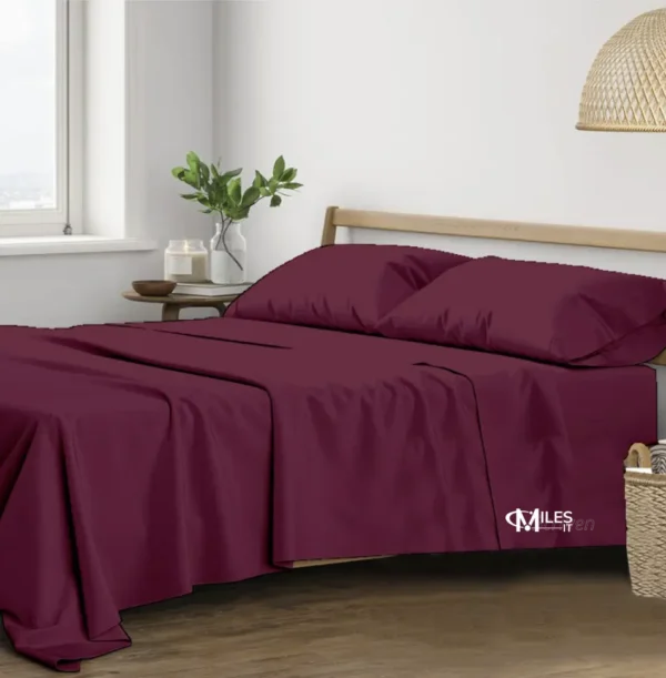Trance Home Linen Pure 100% Cotton 400TC Plain King Size Bedsheet (Deep Wine) with Milesit logo