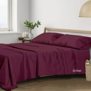 Trance Home Linen Pure 100% Cotton 400TC Plain King Size Bedsheet with 2 Pillow Covers (Deep Wine) with Striven logo